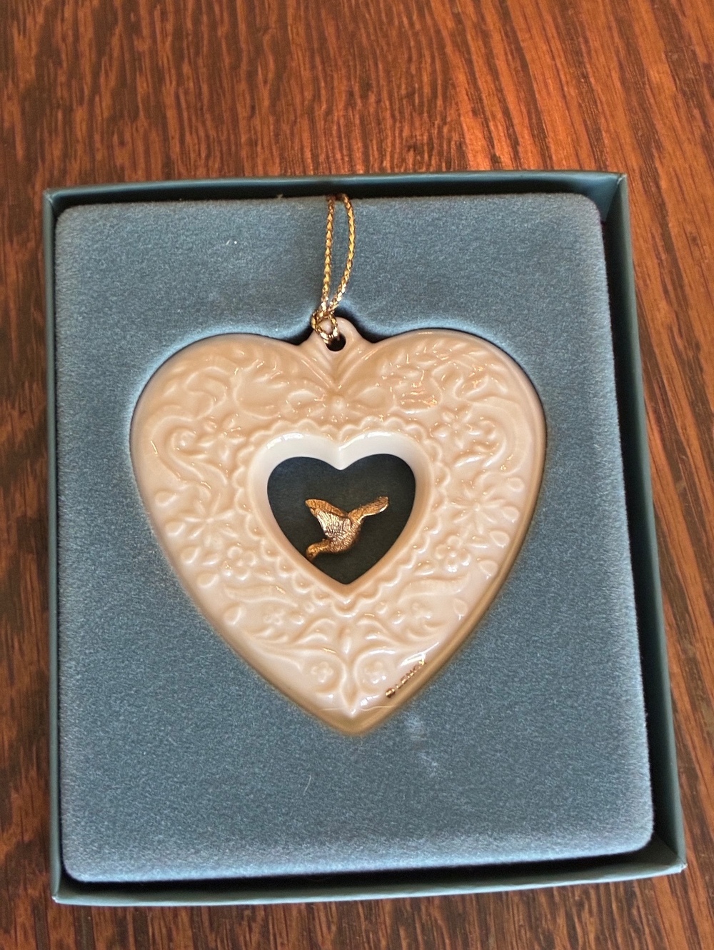 Lenox Laurels Heart-Shaped Porcelain Ornament with Gold Dove Accent